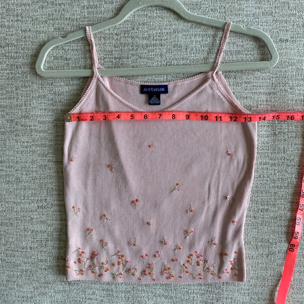 Vintage Y2K Coquette Pink Silk Knit Sequin Embroidered Tank Top Cami Ann Taylor - Picture 9 of 13